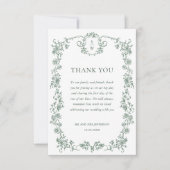 Victoriaans  Grace Floral Sage Green Wedding Bedankkaart (Voorkant)