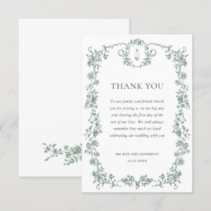 Victoriaans  Grace Floral Sage Green Wedding Bedankkaart