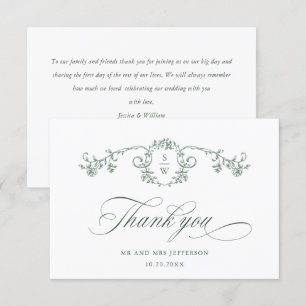 Victoriaans  Grace Floral Sage Green Wedding Bedankkaart