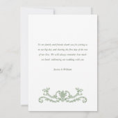 Victoriaans  Grace Floral Sage Green Wedding Bedankkaart (Achterkant)