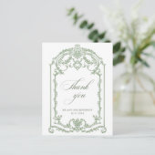 Victoriaans  Grace Floral Sage Green Wedding Briefkaart (Staand voorkant)