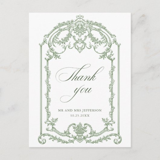 Victoriaans  Grace Floral Sage Green Wedding Briefkaart (Voorkant)