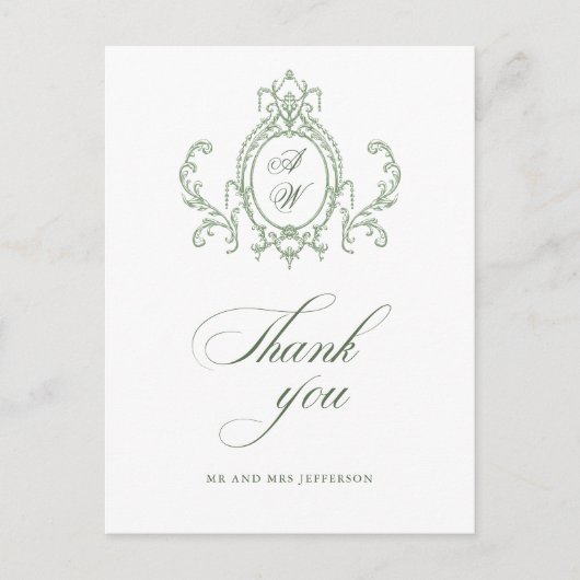 Victoriaans Grace Floral Sage Green Wedding Briefkaart (Voorkant)