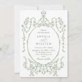 Victoriaans Grace Floral Sage Green Wedding Kaart (Voorkant)
