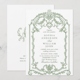 Victoriaans Grace Floral Sage Green Wedding Kaart