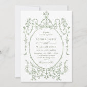 Victoriaans Grace Floral Sage Green Wedding Kaart (Voorkant)