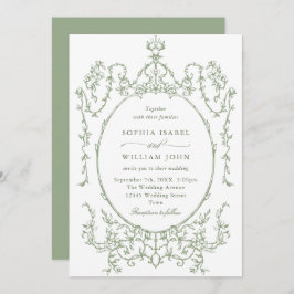 Victoriaans  Grace Floral Sage Green Wedding Kaart
