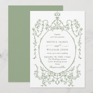 Victoriaans Grace Floral Sage Green Wedding Kaart