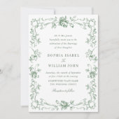 Victoriaans  Grace Floral Sage Green Wedding Kaart (Voorkant)