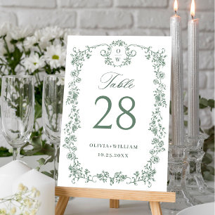 Victoriaans  Grace Floral Sage Green Wedding Kaart