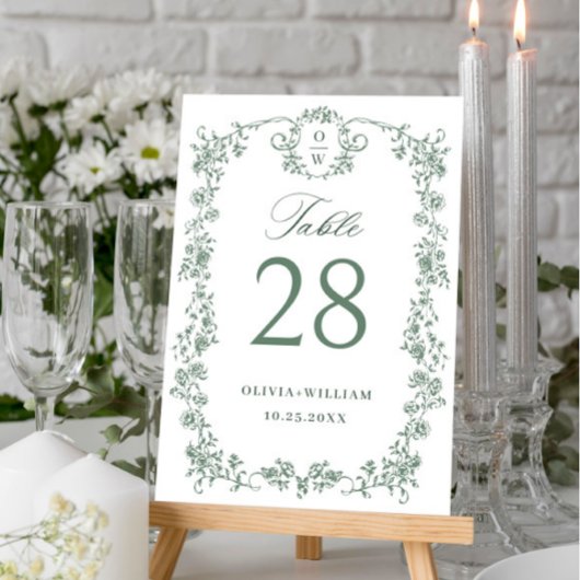 Victoriaans  Grace Floral Sage Green Wedding Kaart