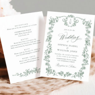 Victoriaans  Grace Floral Sage Green Wedding Kaart