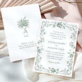 Victoriaans  Grace Floral Sage Green Wedding Kaart
