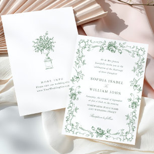 Victoriaans Grace Floral Sage Green Wedding Kaart