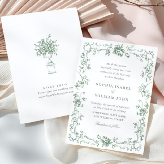 Victoriaans  Grace Floral Sage Green Wedding Kaart