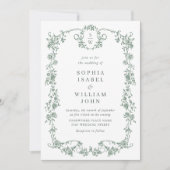 Victoriaans  Grace Floral Sage Green Wedding Kaart (Voorkant)