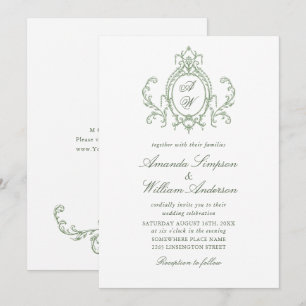 Victoriaans  Grace Floral Sage Green Wedding Kaart