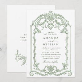 Victoriaans  Grace Floral Sage Green Wedding Kaart