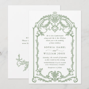 Victoriaans  Grace Floral Sage Green Wedding Kaart