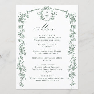 Victoriaans Grace Floral Sage Green Wedding Menu