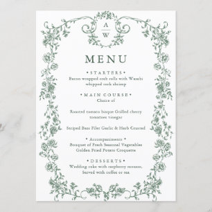Victoriaans Grace Floral Sage Green Wedding Menu