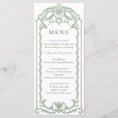 Victoriaans  Grace Floral Sage Green Wedding Menu (Voorkant)
