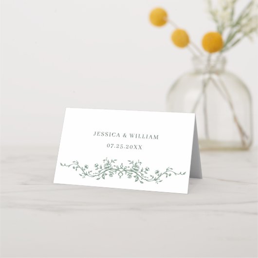 Victoriaans  Grace Floral Sage Green Wedding Plaatskaartje (Achterkant)