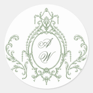 Victoriaans Grace Floral Sage Green Wedding Ronde Sticker