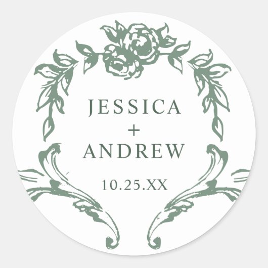 Victoriaans  Grace Floral Sage Green Wedding Ronde Sticker (Voorkant)