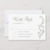 Victoriaans Grace Floral Sage Green Wedding RSVP Kaartje (Voorkant)