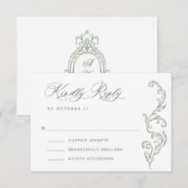 Victoriaans  Grace Floral Sage Green Wedding RSVP Kaartje