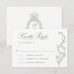 Victoriaans Grace Floral Sage Green Wedding RSVP Kaartje