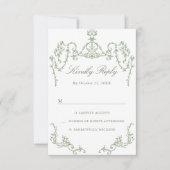 Victoriaans  Grace Floral Sage Green Wedding RSVP Kaartje (Voorkant)