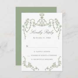 Victoriaans  Grace Floral Sage Green Wedding RSVP Kaartje