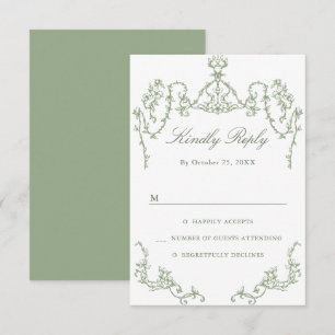Victoriaans  Grace Floral Sage Green Wedding RSVP Kaartje