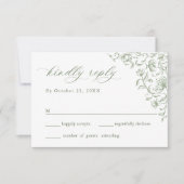 Victoriaans Grace Floral Sage Green Wedding RSVP Kaartje (Voorkant)