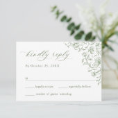 Victoriaans Grace Floral Sage Green Wedding RSVP Kaartje (Staand voorkant)