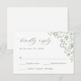 Victoriaans  Grace Floral Sage Green Wedding RSVP Kaartje