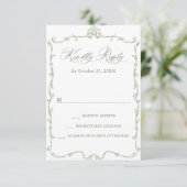 Victoriaans Grace Floral Sage Green Wedding RSVP Kaartje (Staand voorkant)
