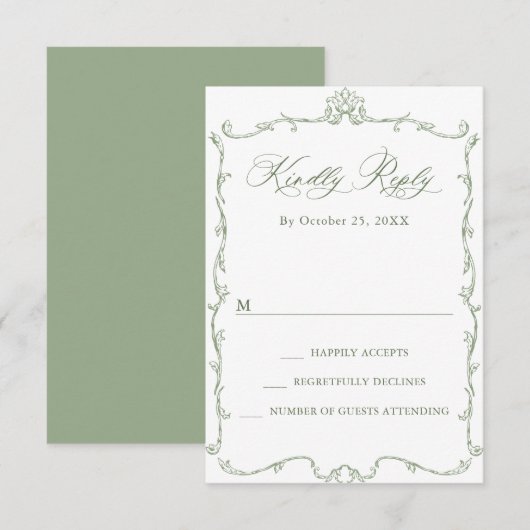 Victoriaans Grace Floral Sage Green Wedding RSVP Kaartje (Voorkant / Achterkant)