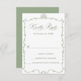 Victoriaans  Grace Floral Sage Green Wedding RSVP Kaartje
