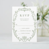 Victoriaans  Grace Floral Sage Green Wedding RSVP Kaartje (Staand voorkant)