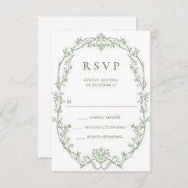 Victoriaans  Grace Floral Sage Green Wedding RSVP Kaartje