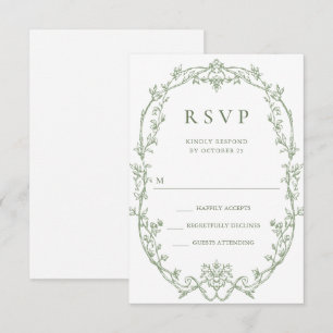 Victoriaans  Grace Floral Sage Green Wedding RSVP Kaartje