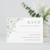 Victoriaans Grace Floral Sage Green Wedding RSVP Kaartje (Staand voorkant)