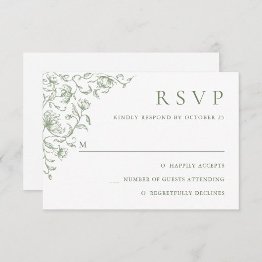 Victoriaans Grace Floral Sage Green Wedding RSVP Kaartje (Voorkant / Achterkant)