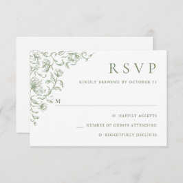 Victoriaans  Grace Floral Sage Green Wedding RSVP Kaartje