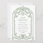 Victoriaans  Grace Floral Sage Green Wedding Save The Date (Voorkant)