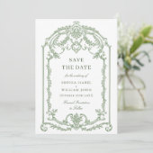Victoriaans  Grace Floral Sage Green Wedding Save The Date (Staand voorkant)