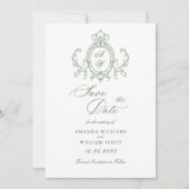 Victoriaans  Grace Floral Sage Green Wedding Save The Date (Voorkant)